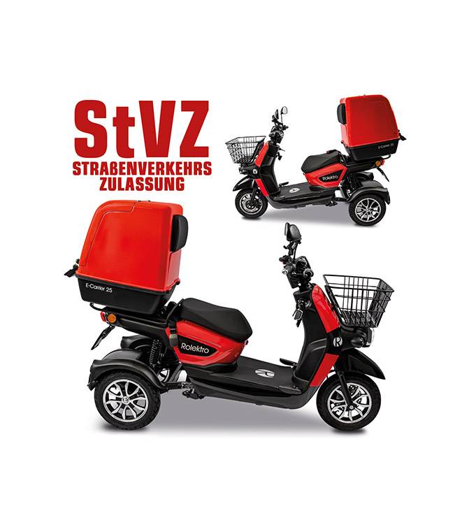 Rolektro, E-Carrier 25 V.3 Lithium, Rot, mit XXL-Koffer, 60V-32,5Ah Akku, 1000 Wat
