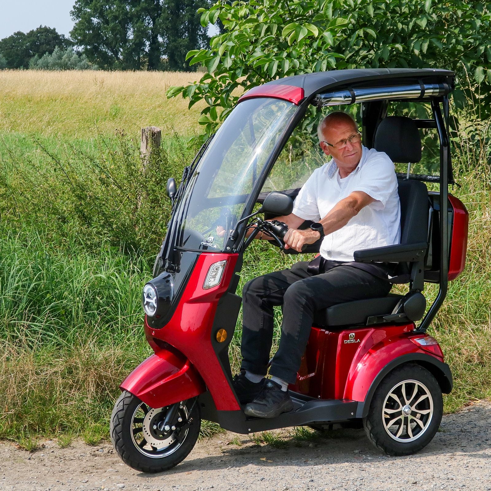 Deisla, Dreirad DS3-15 mit Dach und Wetterschutz, Lithium-Akku, Rot, 15 km/h