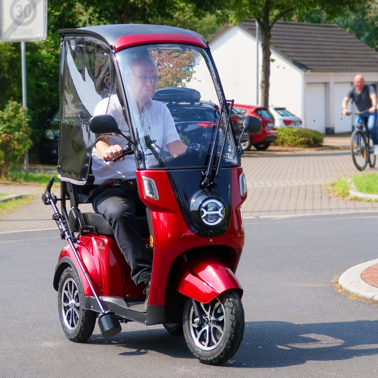 Deisla, Dreirad DS3-15 mit Dach und Wetterschutz, Lithium-Akku, Rot, 15 km/h