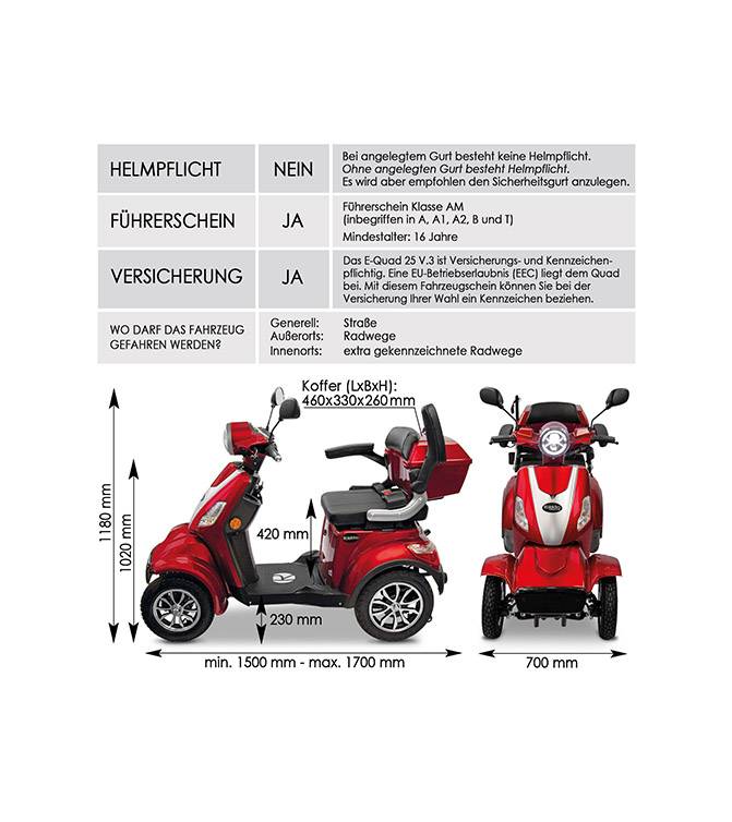 Rolektro Elektroroller E-Quad 25 V.3 Lithium, 60V-30Ah Akku, 1000 Watt