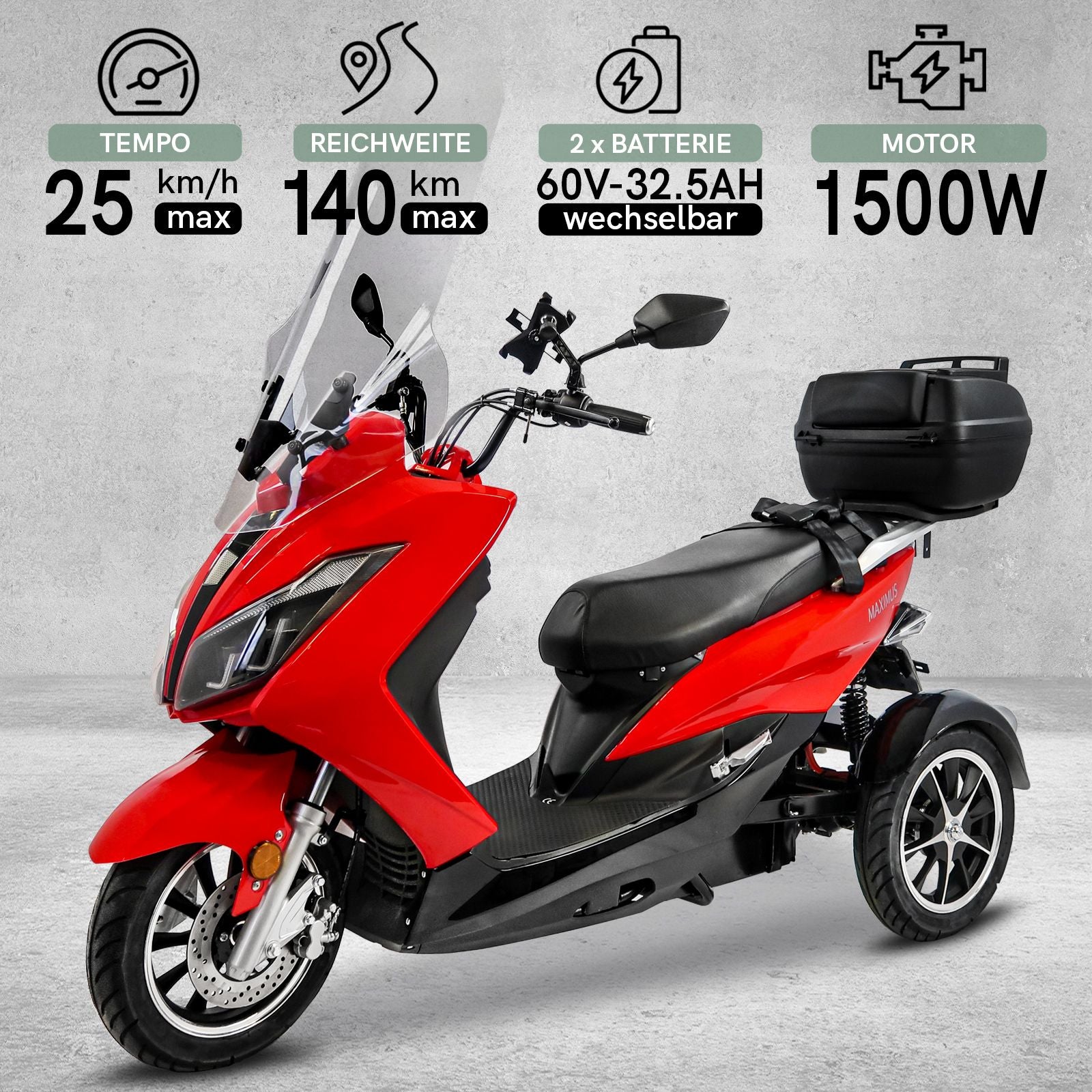 Maximus MX3-25, 2 x Lithium Akkus, 25 km/h